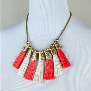 ADORN Ilaria Coral Ivory Tassel Beaded Necklace Set NWT Gold Tone Festival Boho
